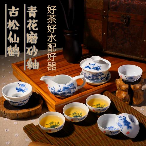 【熙宫坊旗舰店】包邮 景德镇青花陶瓷盖碗整套茶具套装特价 功夫茶具
